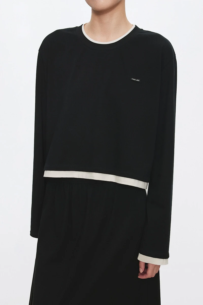 Cotton-Wool Paneled Long-Sleeve Top
