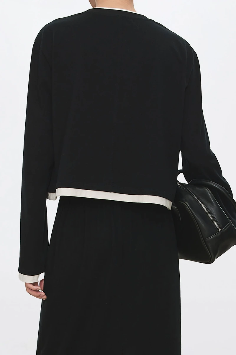 Cotton-Wool Paneled Long-Sleeve Top
