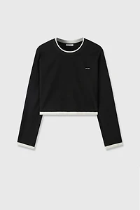 Cotton-Wool Paneled Long-Sleeve Top