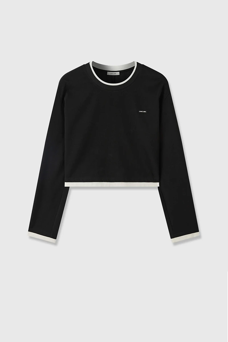 Cotton-Wool Paneled Long-Sleeve Top