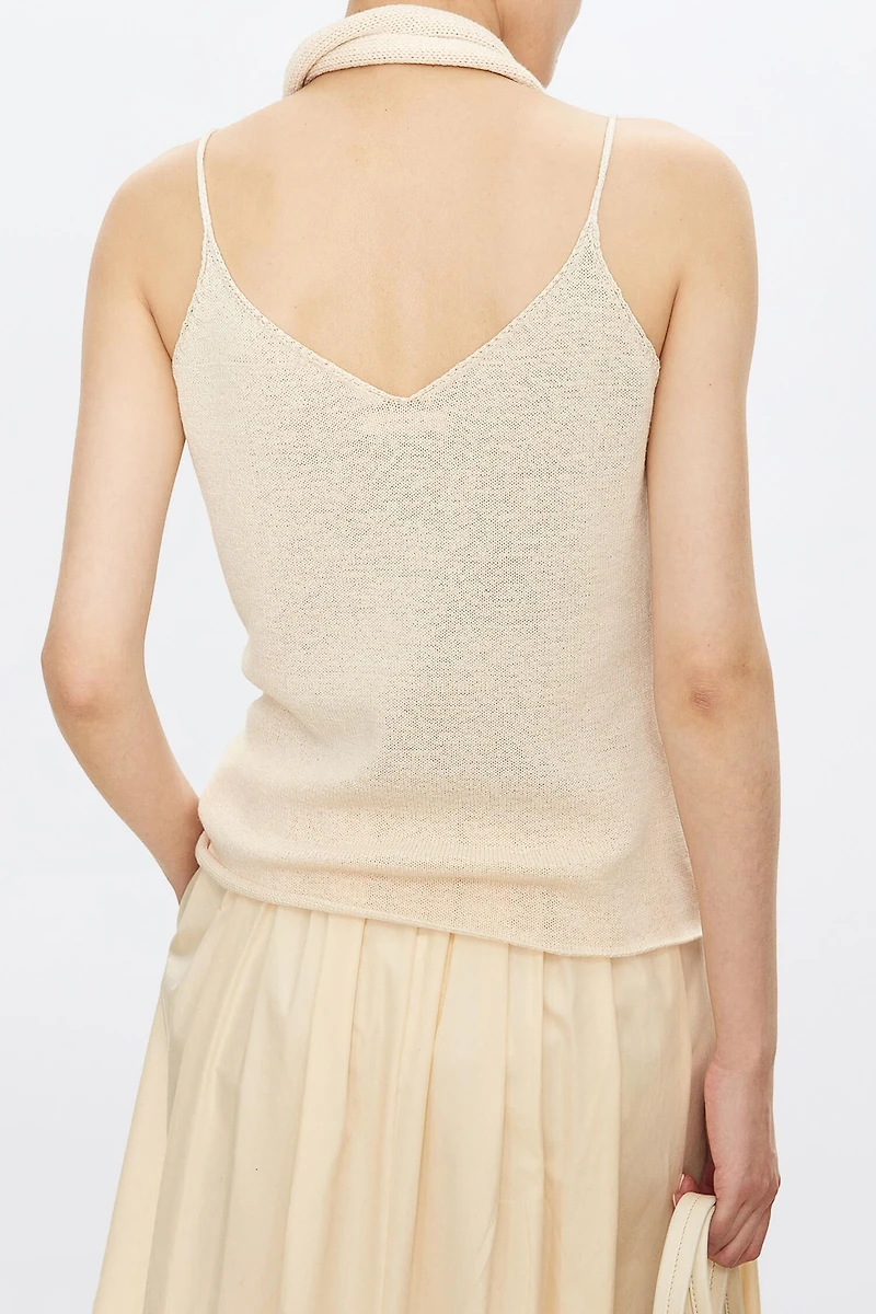 Cotton Yarn V-Neck Scarf Strap Top