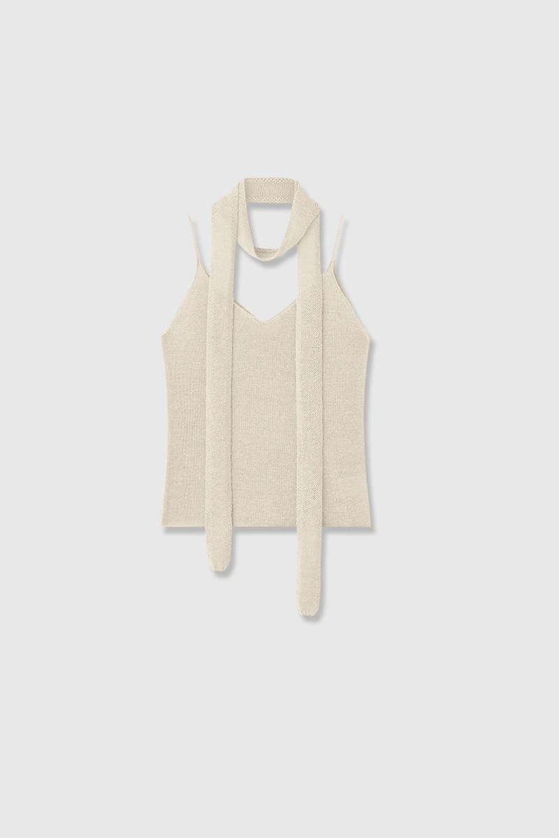 Cotton Yarn V-Neck Scarf Strap Top