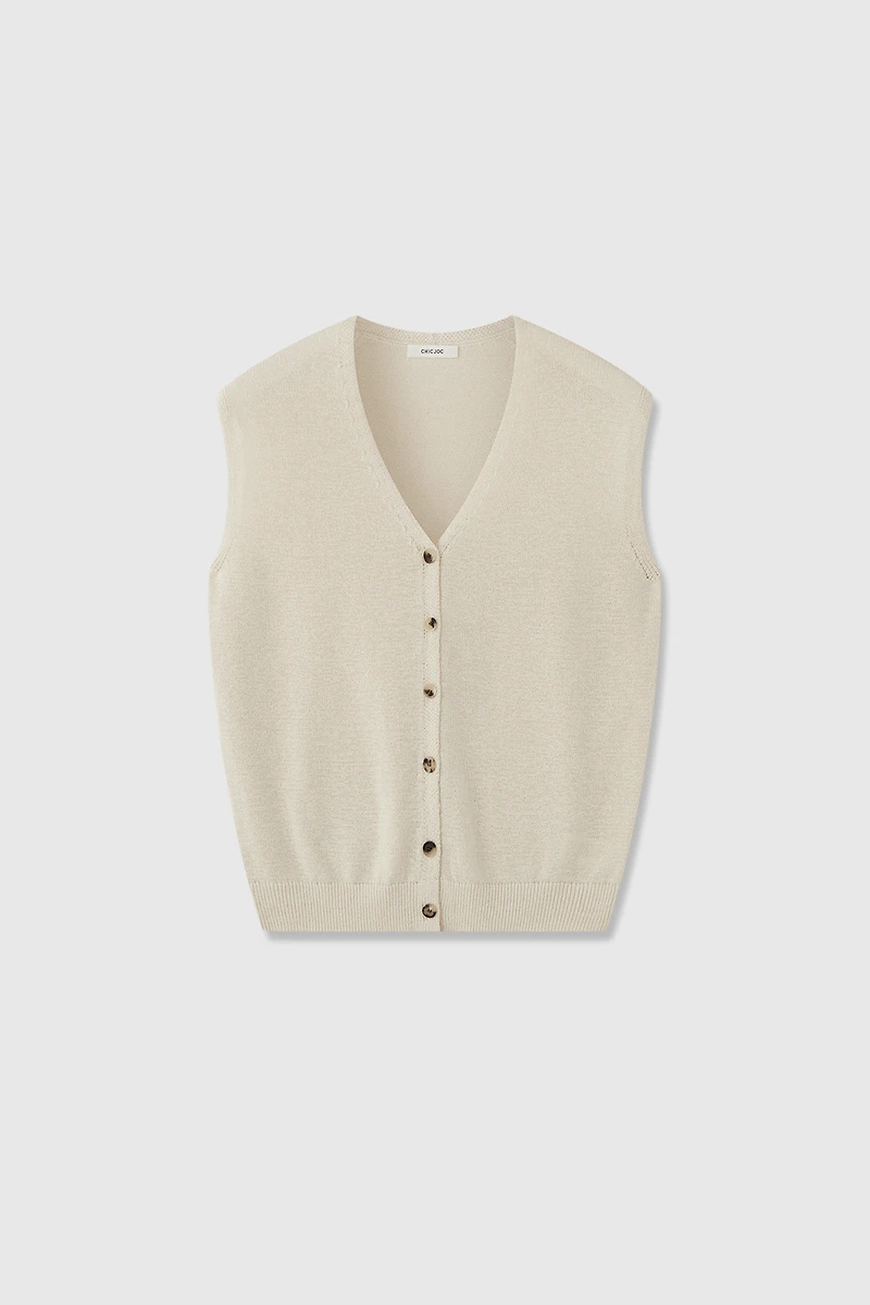 Cotton Yarn V-Neck Vest