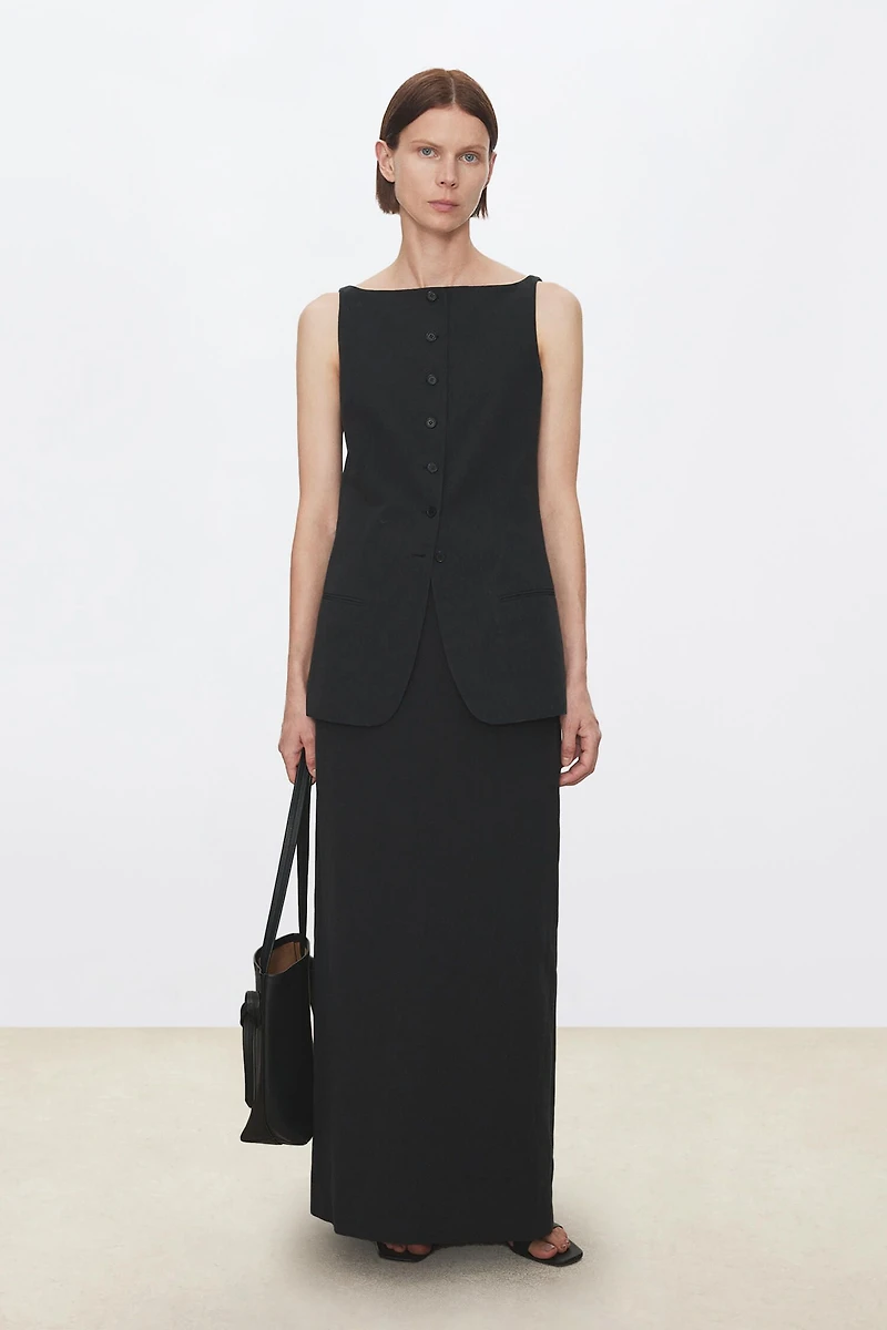 Cotton–Linen Straight-cut Midi Skirt