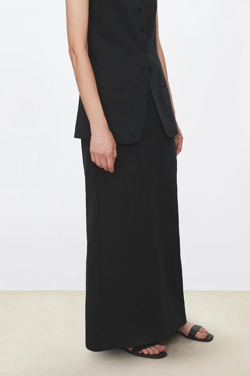 Cotton–Linen Straight-cut Midi Skirt