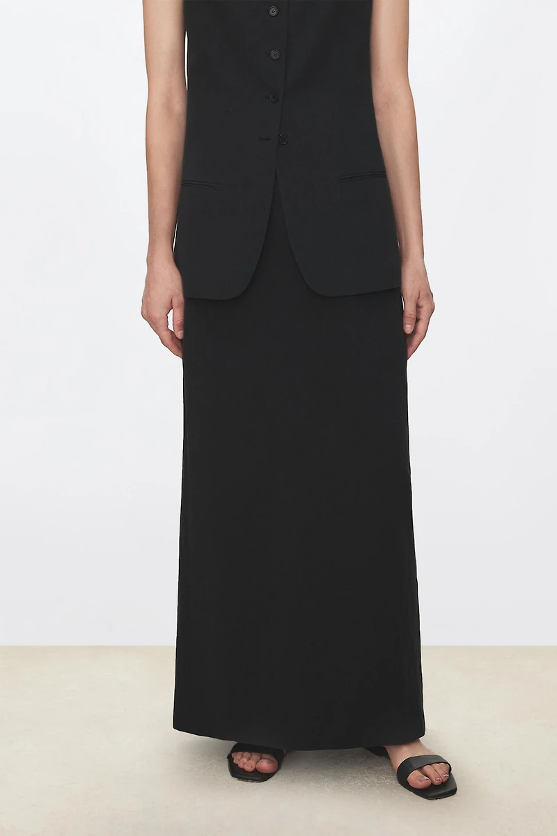 Cotton–Linen Straight-cut Midi Skirt