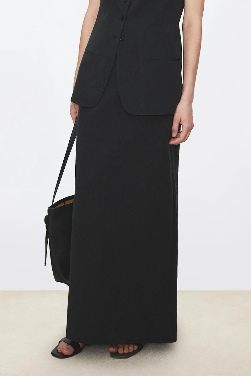 Cotton–Linen Straight-cut Midi Skirt