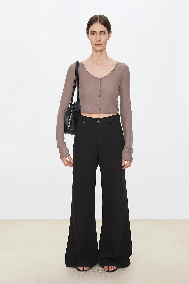 Cotton‑linen Wide‑leg Flared Jeans