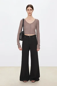 Cotton‑linen Wide‑leg Flared Jeans
