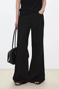 Cotton‑linen Wide‑leg Flared Jeans