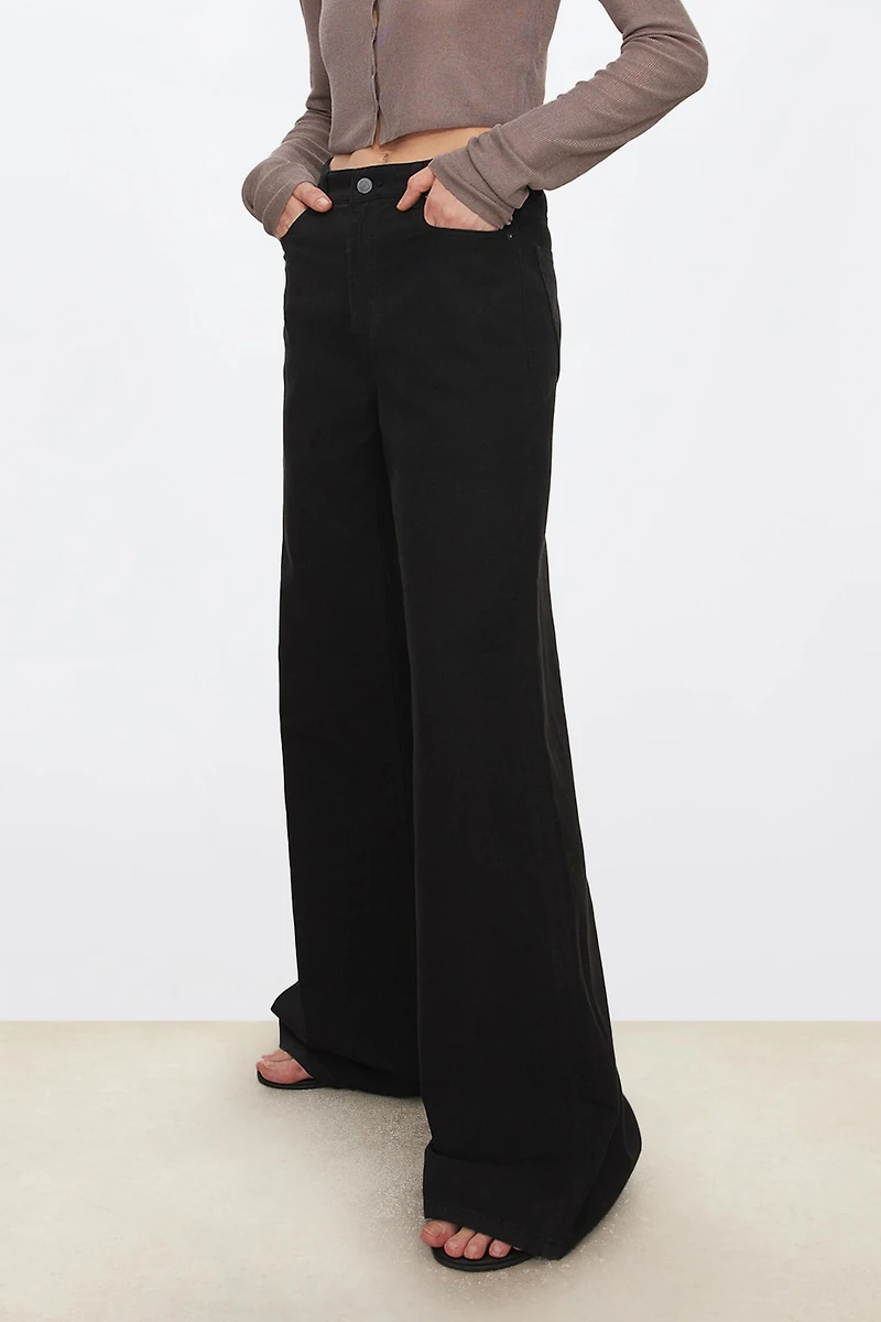Cotton‑linen Wide‑leg Flared Jeans