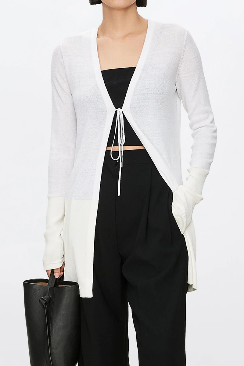 Cotton Linen Silk Color Block Cardigan