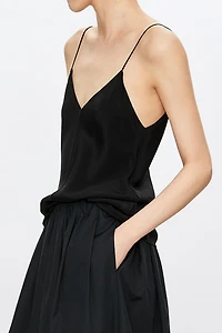 Crinkle Stretch Silk V-Neck Camisole