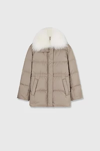 Detachable Fur-Collar Silk-Imitated Down Jacket