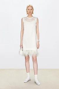 Detachable Fringed Wool-Silk Tank Dress