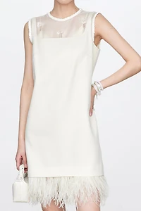 Detachable Fringed Wool-Silk Tank Dress