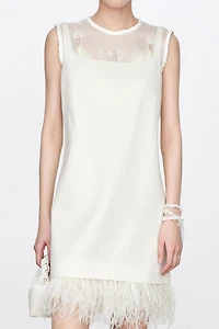 Detachable Fringed Wool-Silk Tank Dress
