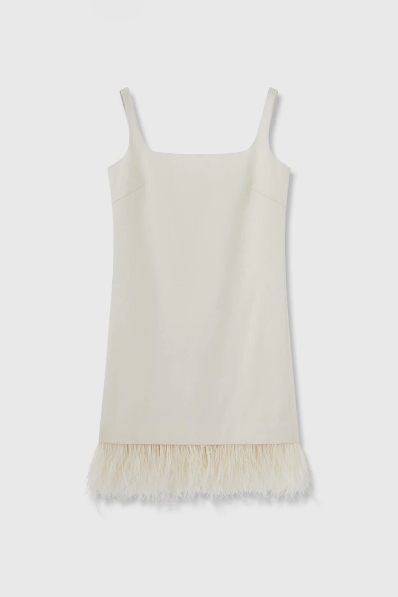 Detachable Fringed Wool-Silk Tank Dress