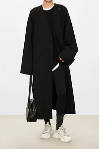 Detachable Shawl-Collar Wool-Blend Trench Coat