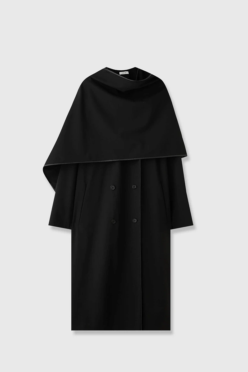 Detachable Shawl-Collar Wool-Blend Trench Coat