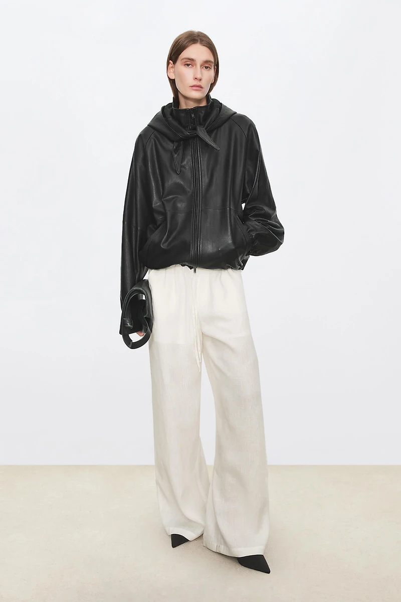 Detachable Triangular Hood Lambskin Jacket