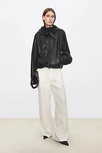 Detachable Triangular Hood Lambskin Jacket