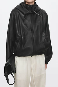 Detachable Triangular Hood Lambskin Jacket