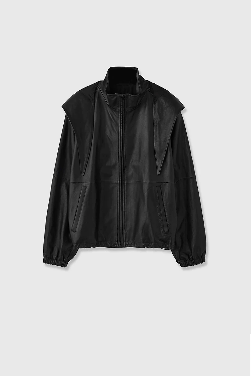 Detachable Triangular Hood Lambskin Jacket