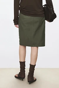 Distressed Straight-cut Midi Skirt