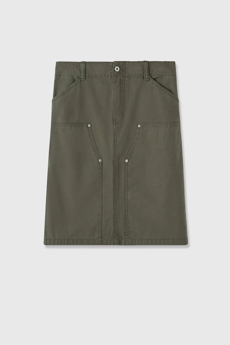 Distressed Straight-cut Midi Skirt