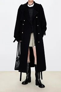 Double-Faced Wool Wide-Shoulder Coat