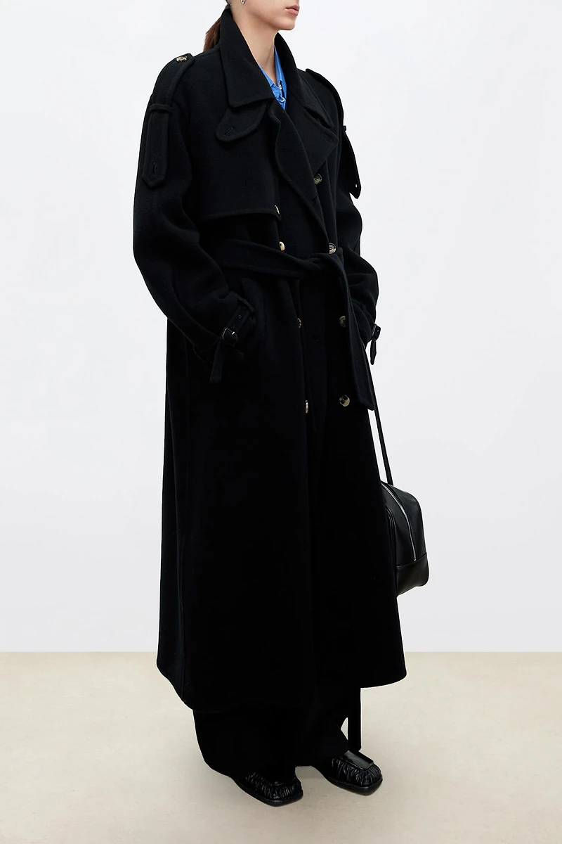 Double-Faced Wool Wide-Shoulder Coat