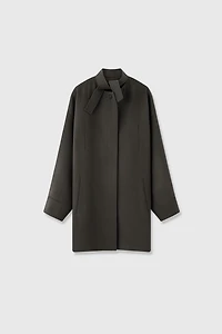 Double-Layer Wool Batwing Sleeve Collar Tab Coat