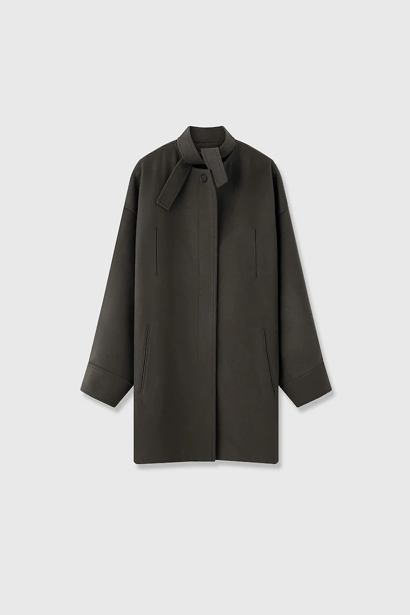 Double-Layer Wool Batwing Sleeve Collar Tab Coat
