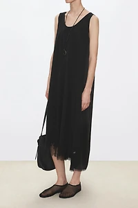 Paneled Washed Silk, Double Georgette & Embroidered Lace Dress