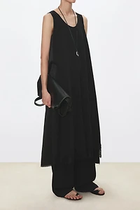 Paneled Washed Silk, Double Georgette & Embroidered Lace Dress