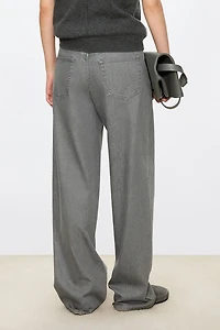 European Denim Long-Belt High-Waist Straight-Leg Pants