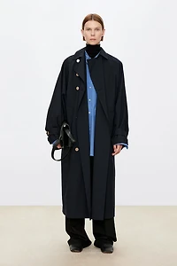 European Fine-Spun Batwing Sleeve Trench Coat
