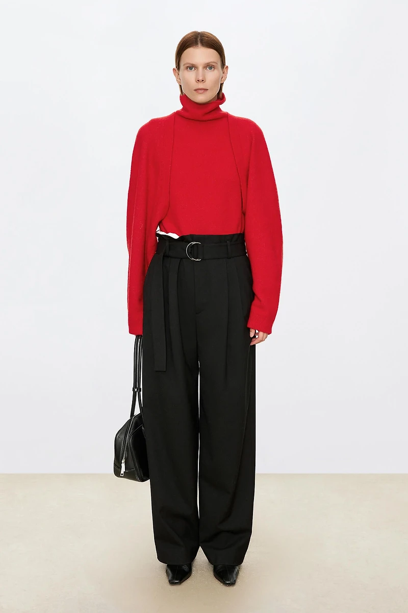 European Fine-Spun Wool D-Ring Waistband Trousers