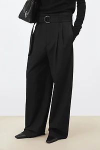 European Fine-Spun Wool D-Ring Waistband Trousers