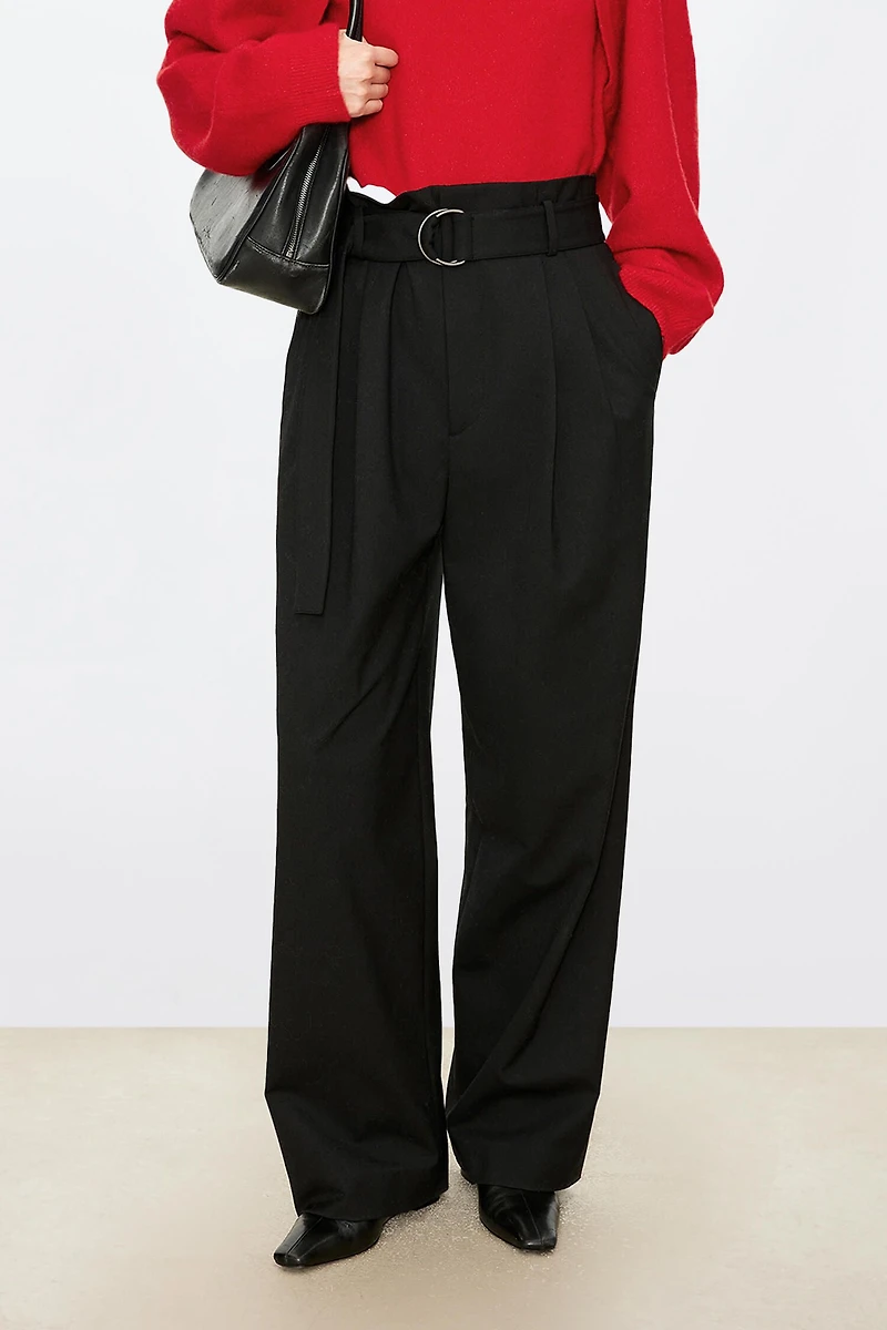 European Fine-Spun Wool D-Ring Waistband Trousers