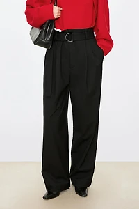 European Fine-Spun Wool D-Ring Waistband Trousers