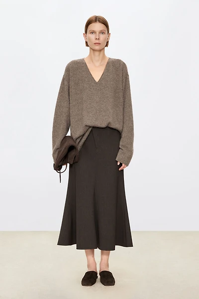 European Fine-spun Wool Fish-tail Midi Skirt