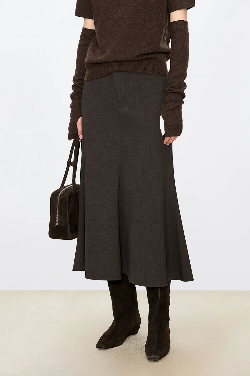 European Fine-spun Wool Fish-tail Midi Skirt
