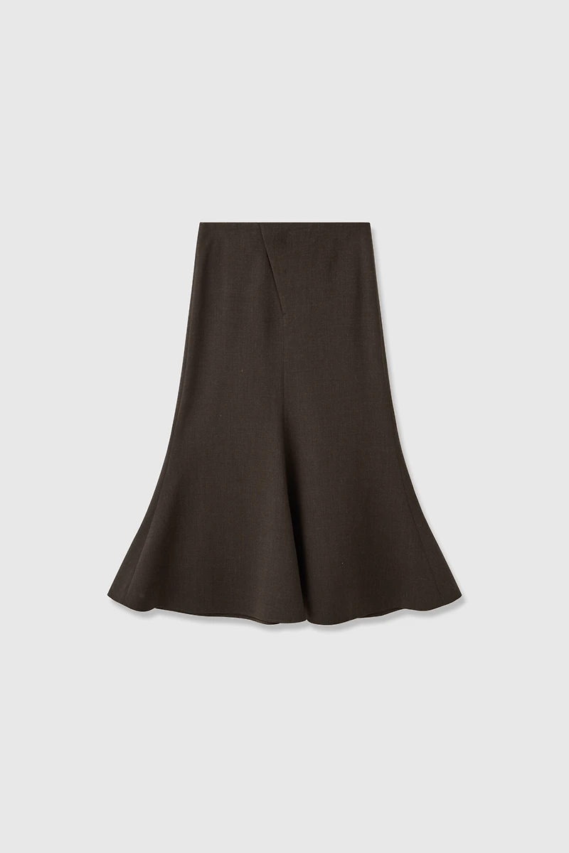 European Fine-spun Wool Fish-tail Midi Skirt