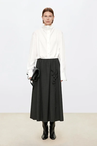 European Fine-spun Wool Lily of the Valley Midi Skirt