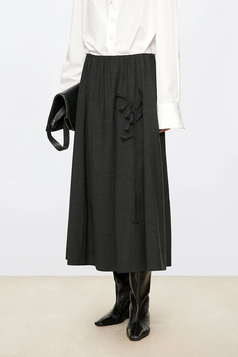 European Fine-spun Wool Lily of the Valley Midi Skirt