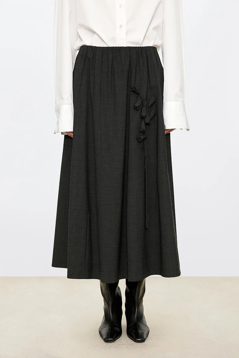 European Fine-spun Wool Lily of the Valley Midi Skirt