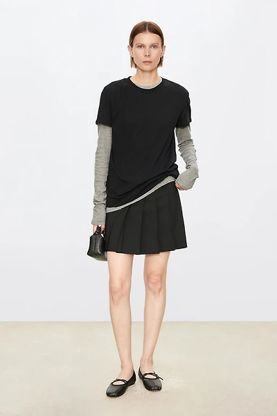 European Fine Wool Pleated Mini Skirt