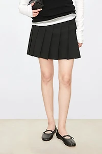 European Fine Wool Pleated Mini Skirt
